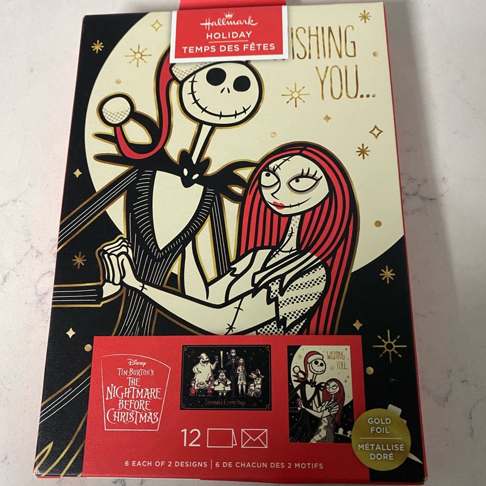 Hallmark Holiday Nightmare Before Christmas Card Set with Gold Accents